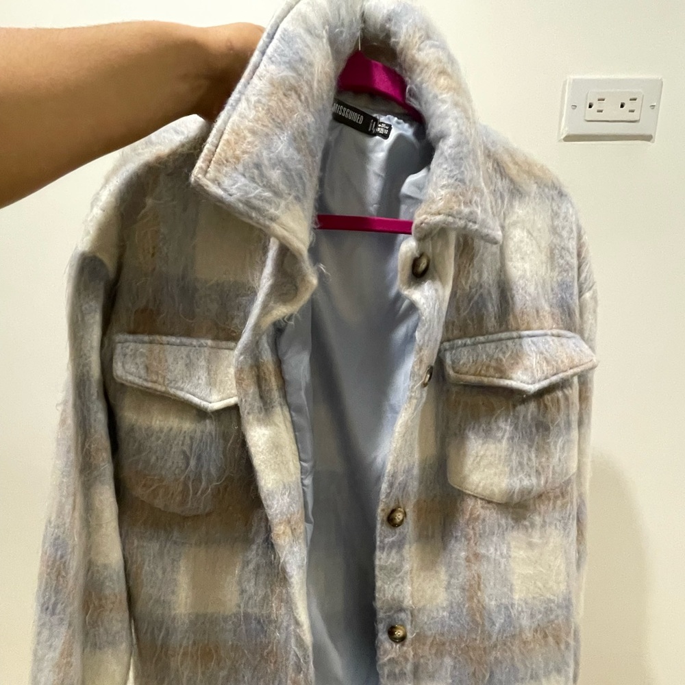 White & Baby Blue Wool Jacket